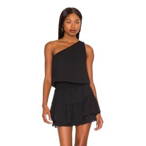 Revolve krisa One Shoulder Ruffle Dress in Black size Medium NWT